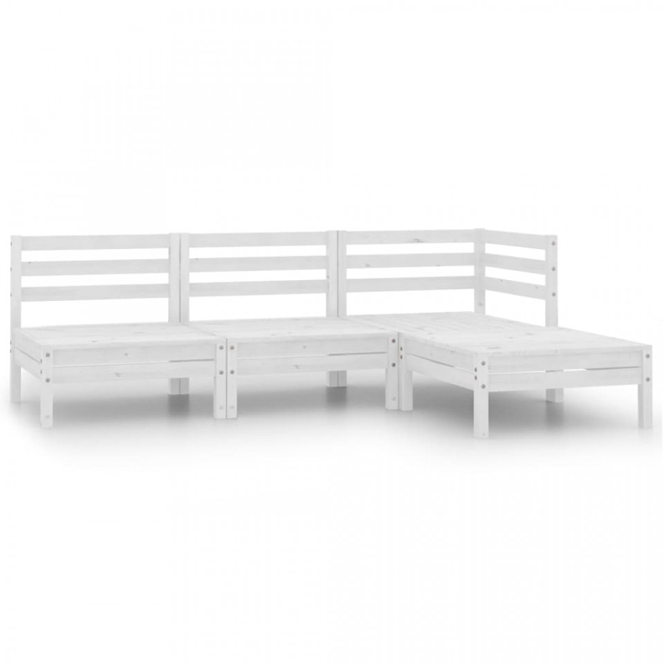 Poza Set mobilier de gradina, 4 piese, alb, lemn masiv de pin