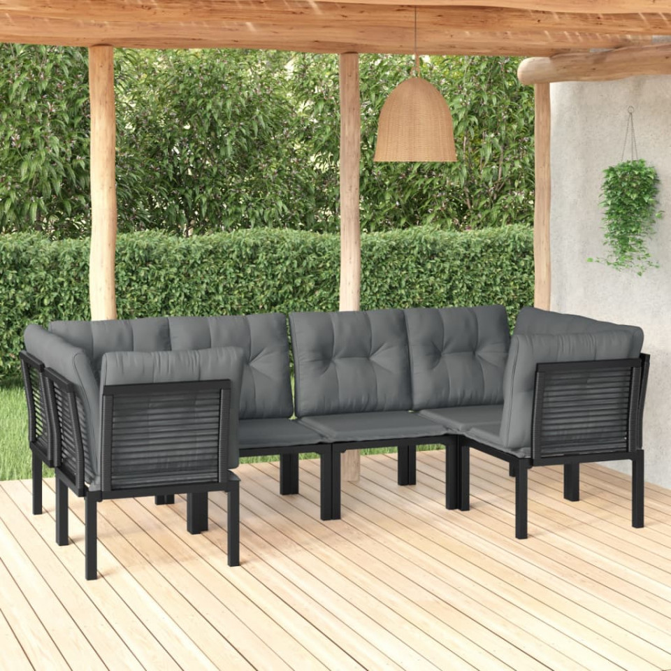Set mobilier de grădină, 6 piese, negru și gri, poliratan
