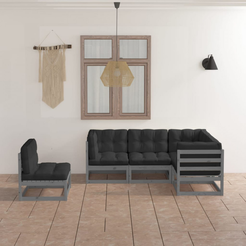 Set mobilier de grădină cu perne, 5 piese, lemn masiv de pin