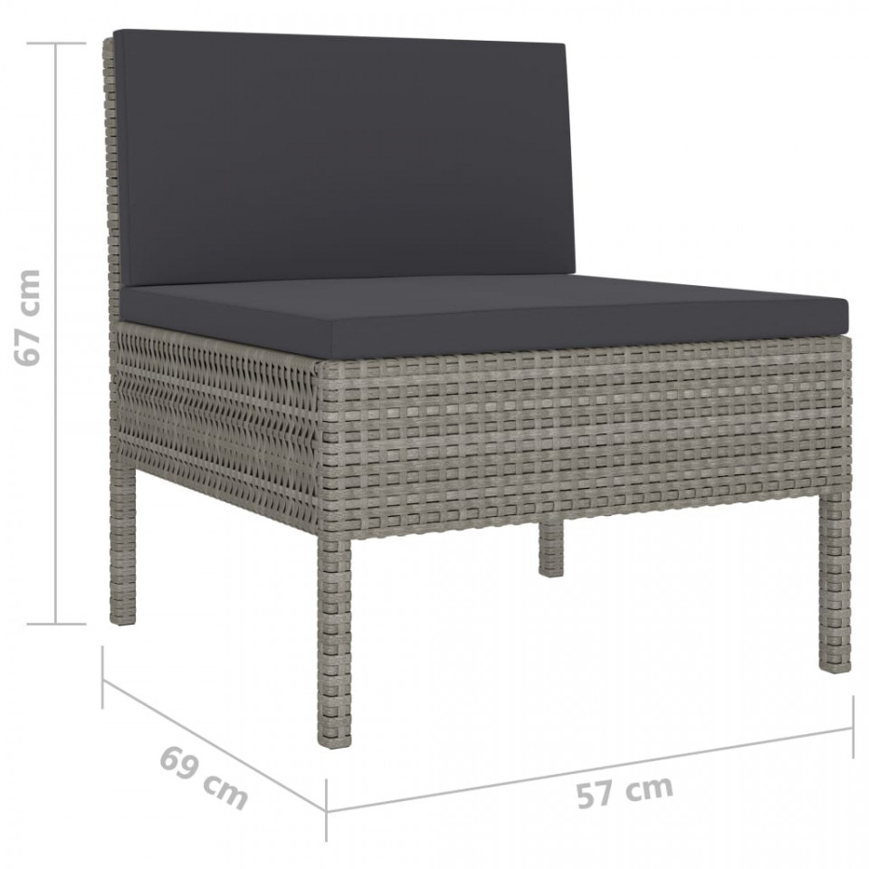 Set mobilier de grădină cu perne, 6 piese, gri, poliratan