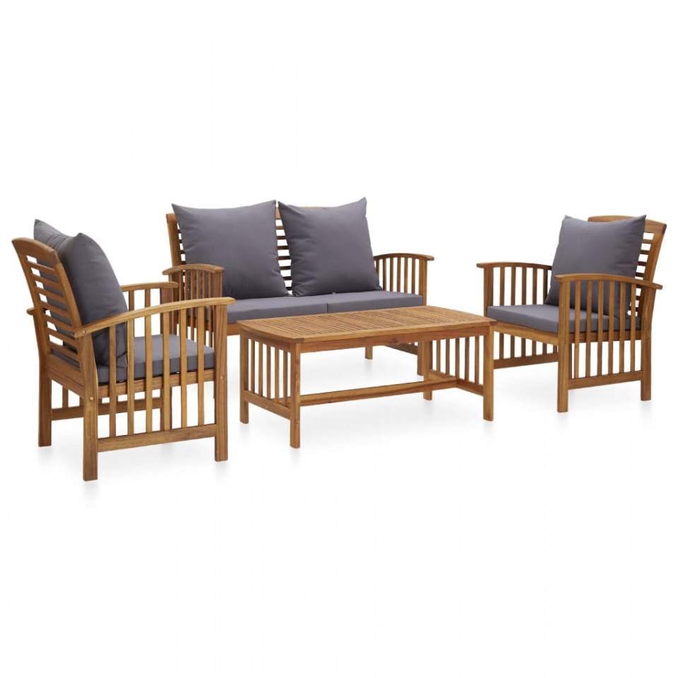 Set mobilier grădină cu perne, 4 piese, lemn masiv de acacia