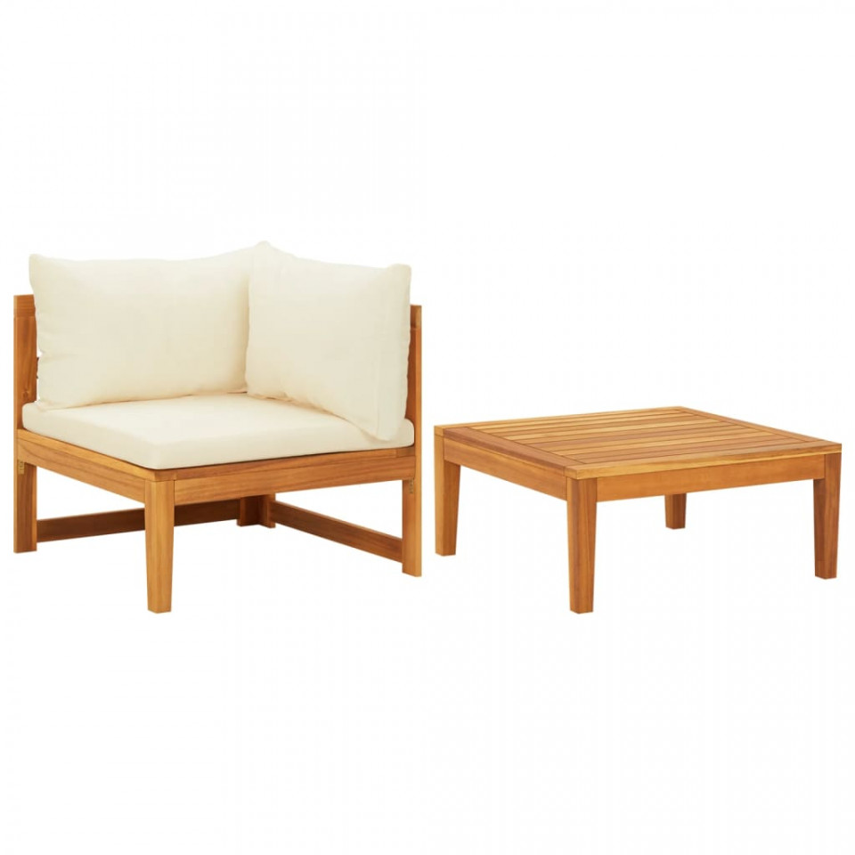 Poza Set mobilier gradina perne alb/crem, 2 piese, lemn masiv acacia