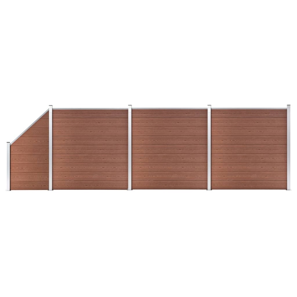 Set panouri gard, 3 pătrate + 1 oblic, maro, 619 x 186 cm, WPC