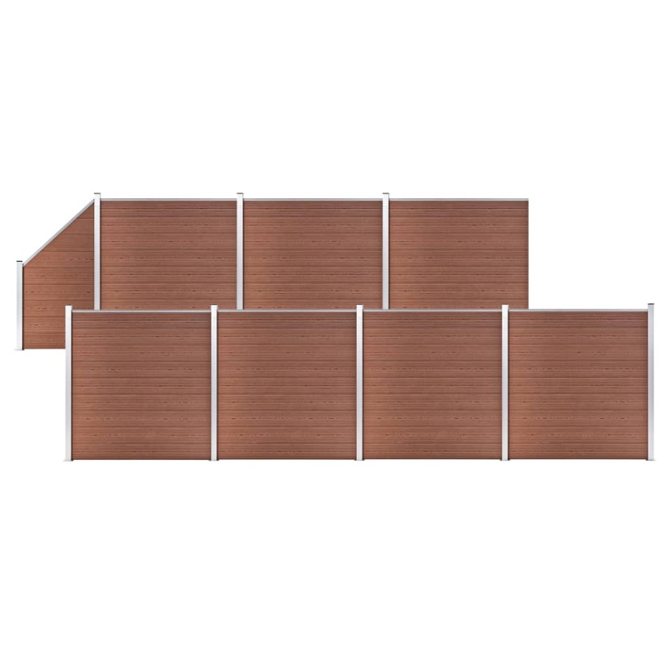 Set panouri gard, 7 pătrate + 1 oblic, maro, 1311x186 cm, WPC