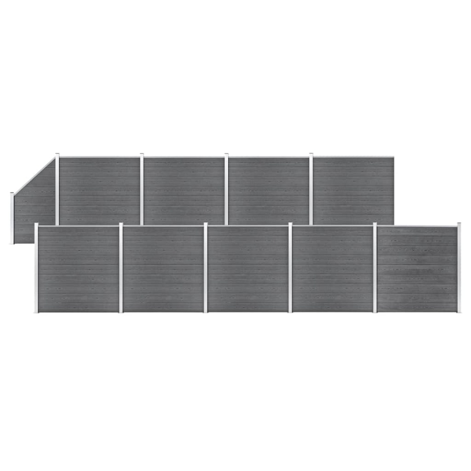 Set panouri gard, 9 pătrate + 1 oblic, gri, 1657x186 cm, WPC