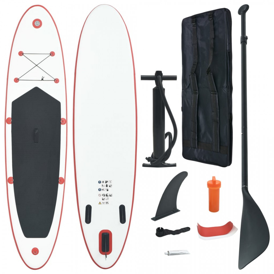 Set placă stand up paddle SUP surf gonflabilă, roșu și alb (IN