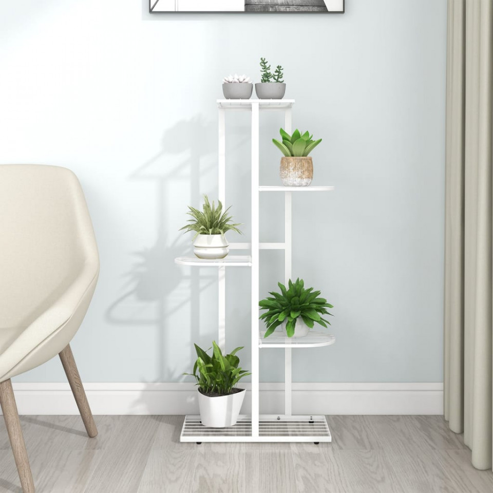 Suport pentru flori cu 5 niveluri, alb, 43x22x98 cm, metal