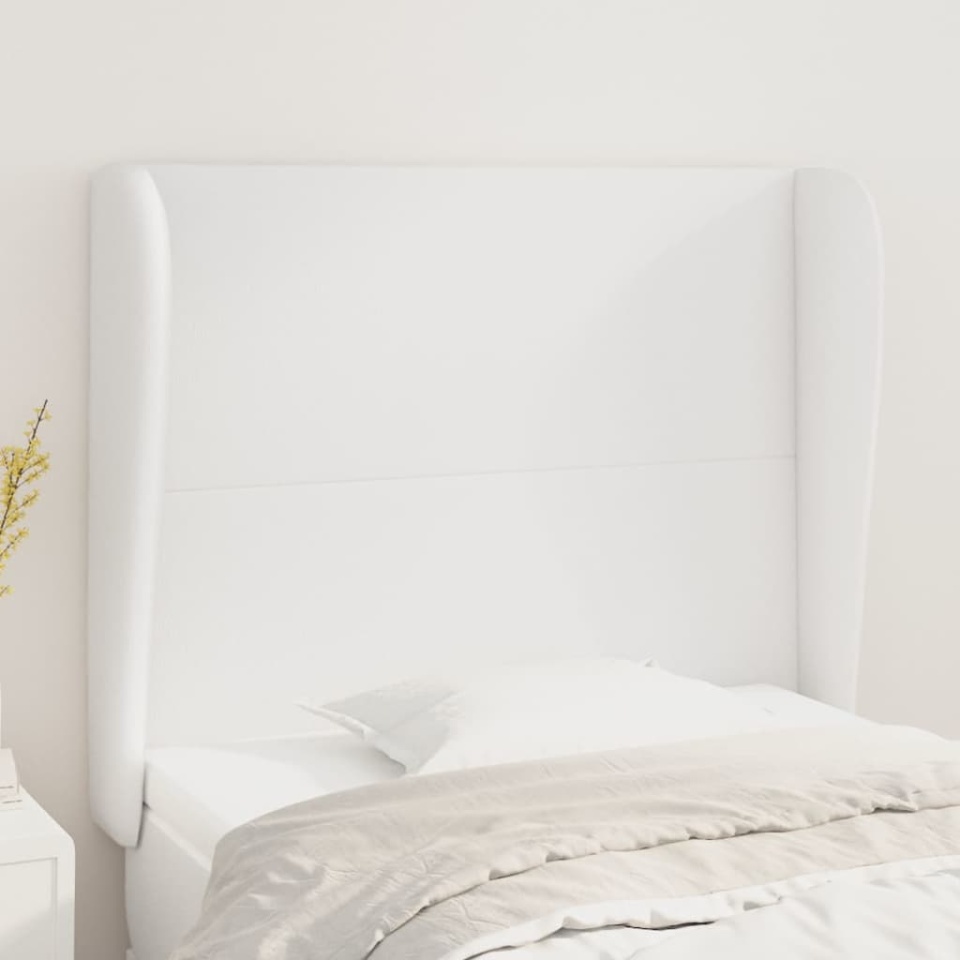 Tăblie de pat cu aripioare, alb, 103x23x118/128 cm, piele eco