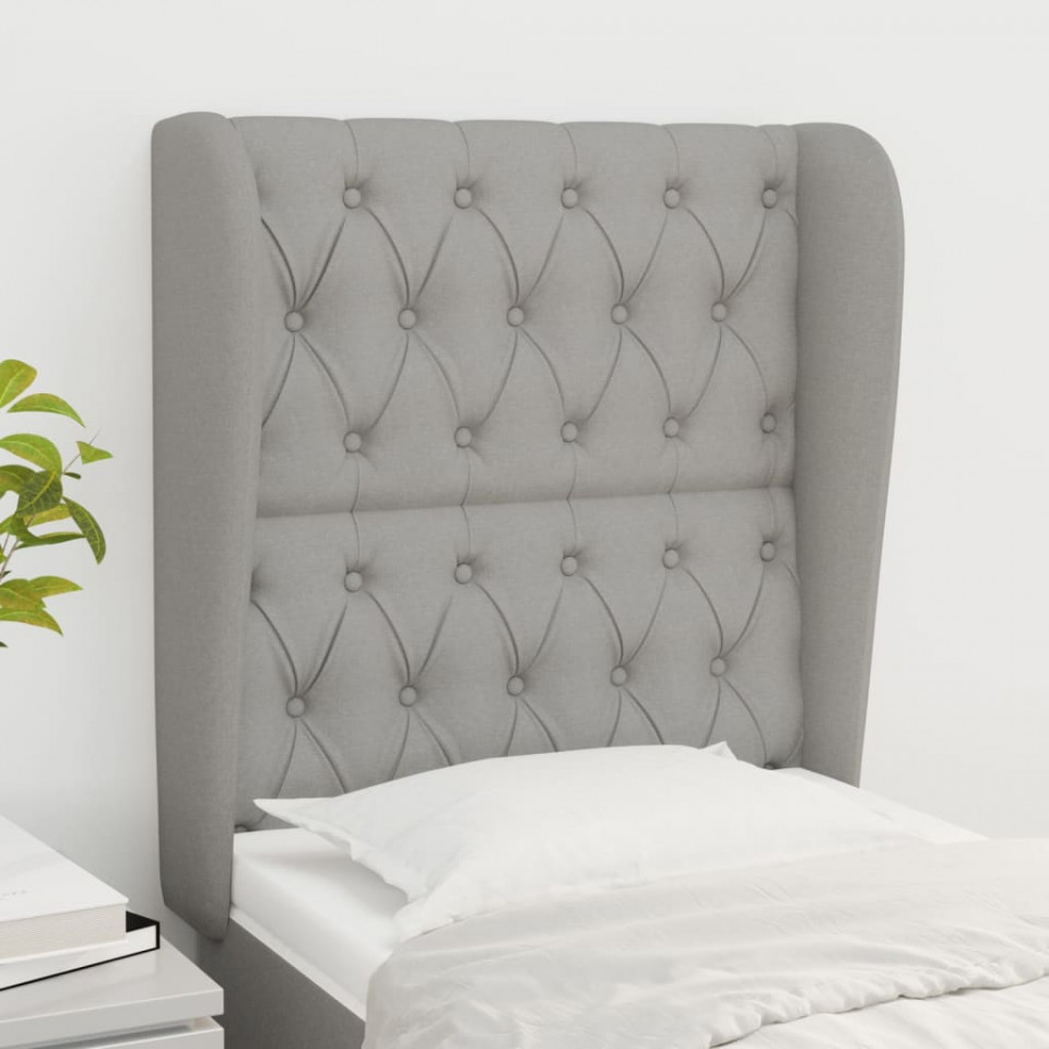 Tăblie de pat cu aripioare gri deschis 83x23x118/128 cm textil