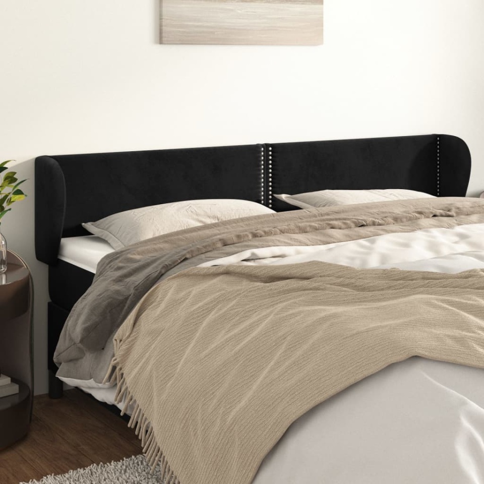 Tăblie de pat cu aripioare negru 183x23x78/88 cm catifea