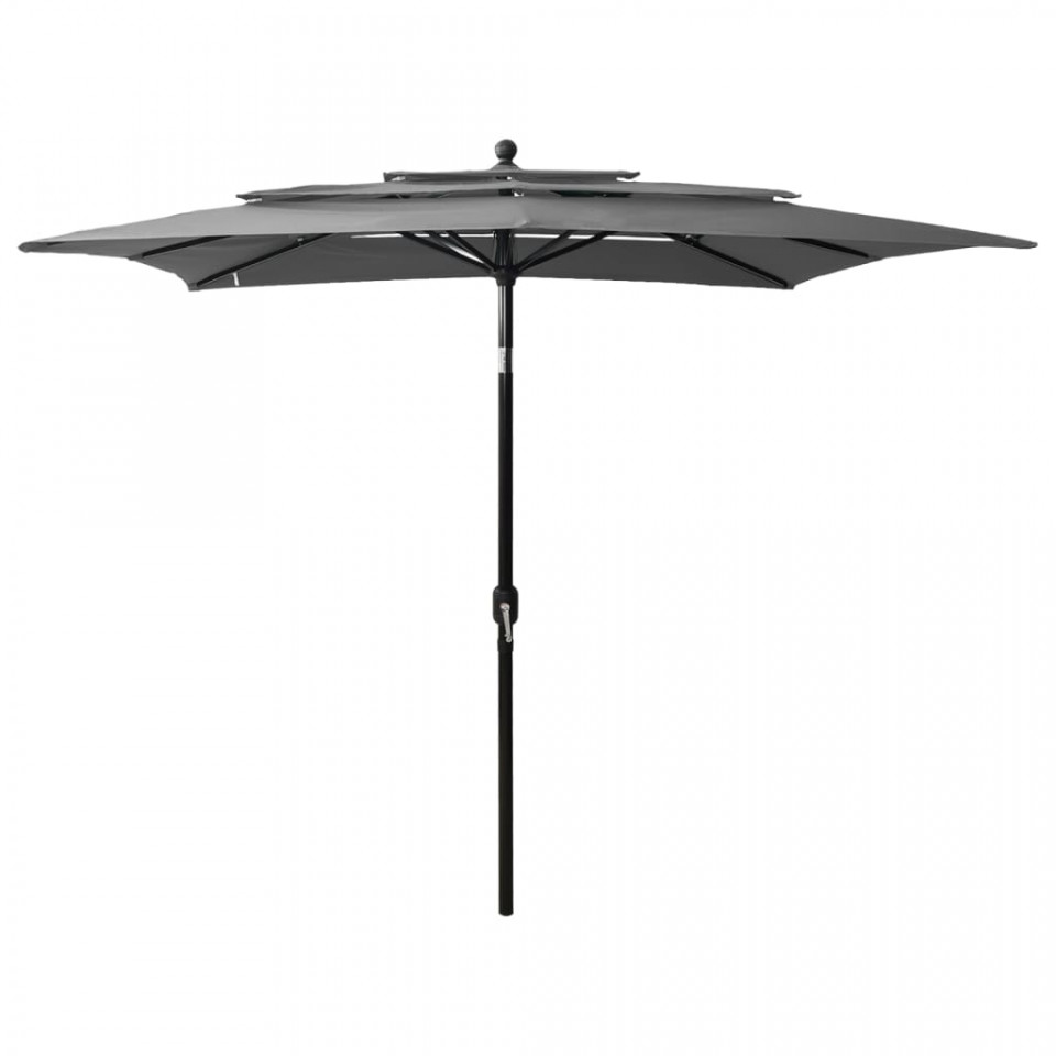 Umbrelă de soare 3 niveluri, stâlp aluminiu, antracit 2,5x2,5 m