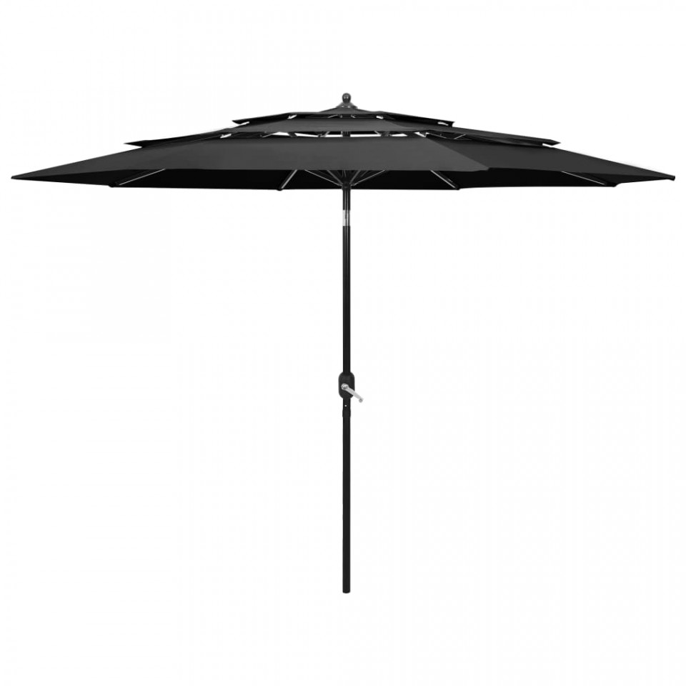 Umbrelă de soare 3 niveluri, stâlp de aluminiu, antracit, 3 m
