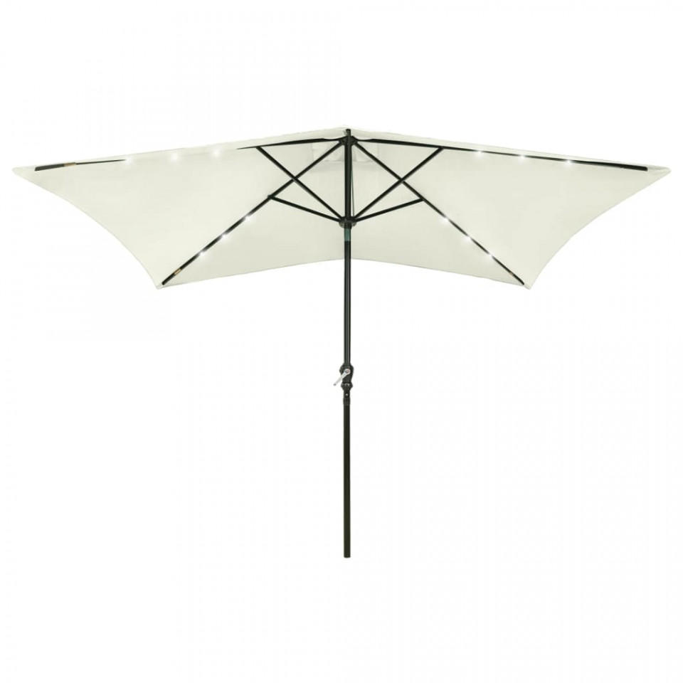 Poza Umbrela de soare cu stalp din otel & LED-uri, nisipiu, 2x3 m