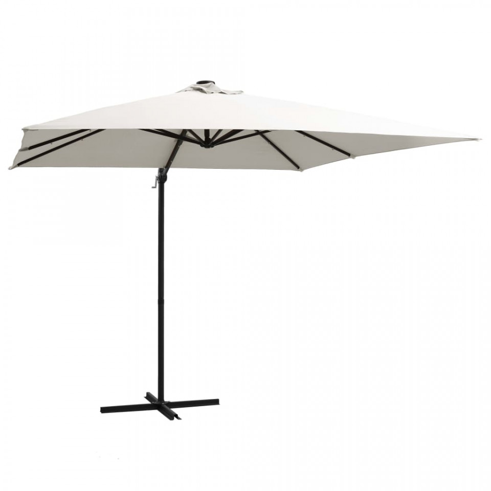 Poza Umbrela suspendata cu LED, stalp din otel, nisipiu, 250x250 cm