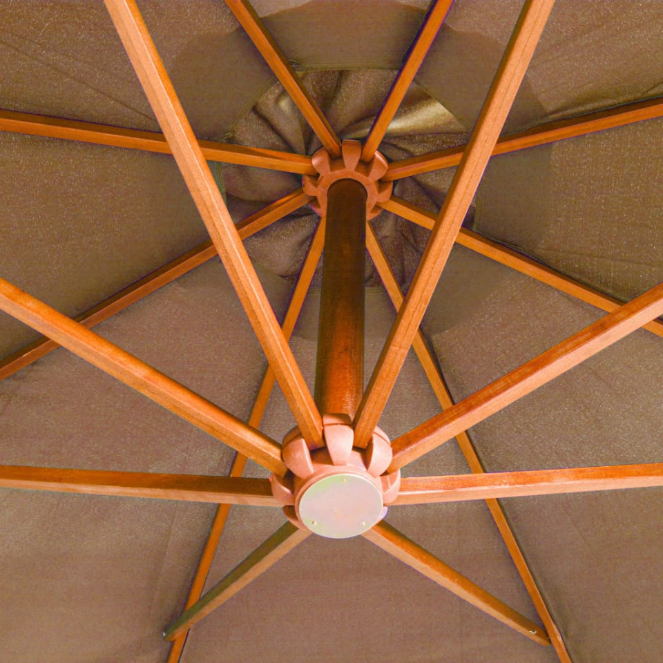 Umbrelă suspendată cu stâlp, gri taupe, 3,5x2,9 m, lemn brad