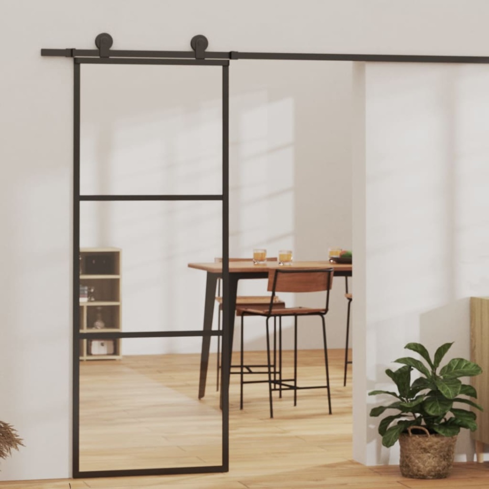 Ușă glisantă cu set feronerie, 76x205 cm, sticlă ESG/aluminiu