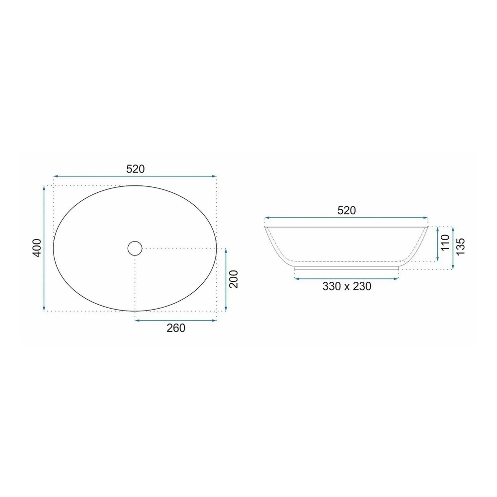 Lavoar pe blat Rea Margot oval 52 cm albastru-auriu - 1 | YEO