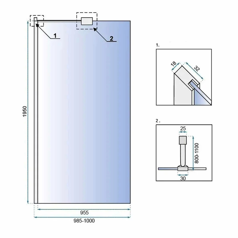 Paravan de dus tip Walk-in Rea Aero N 100x195 cm profil crom - 1 | YEO