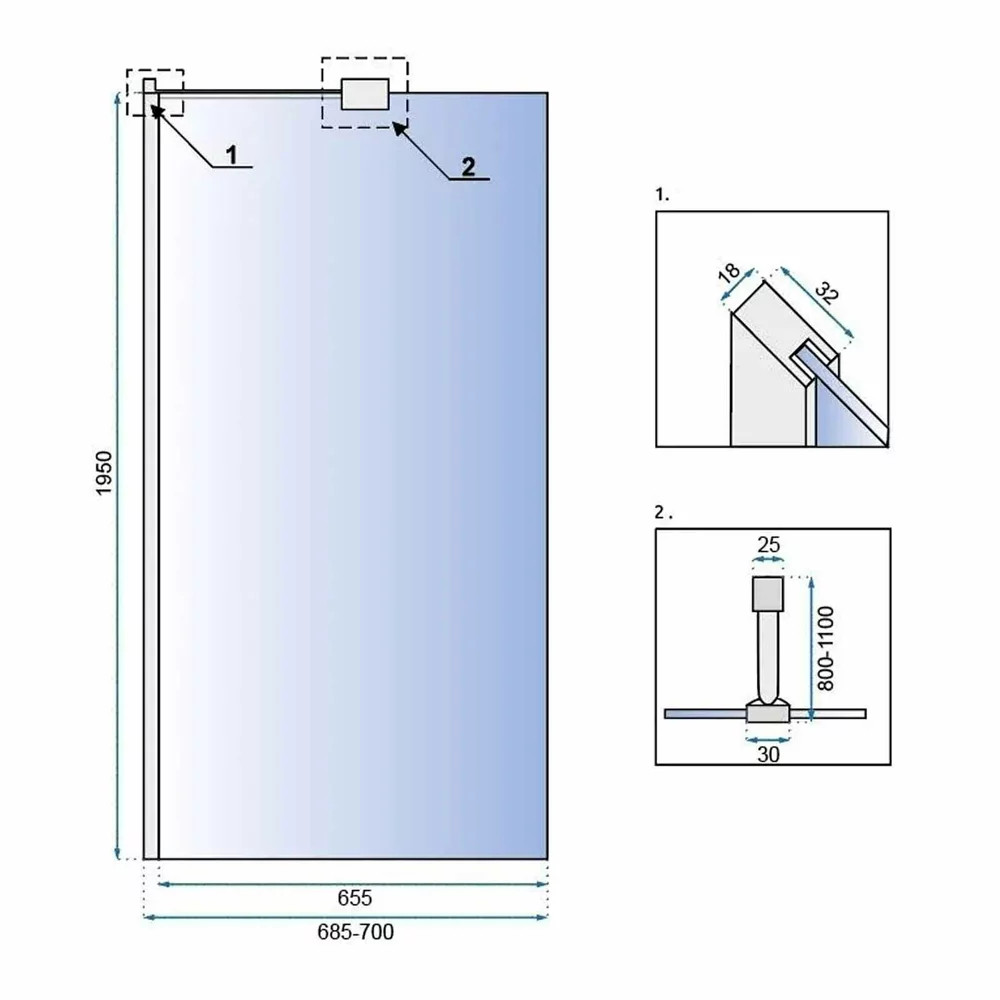 Paravan de dus tip Walk-in Rea Aero N 70x195 cm profil crom - 1 | YEO