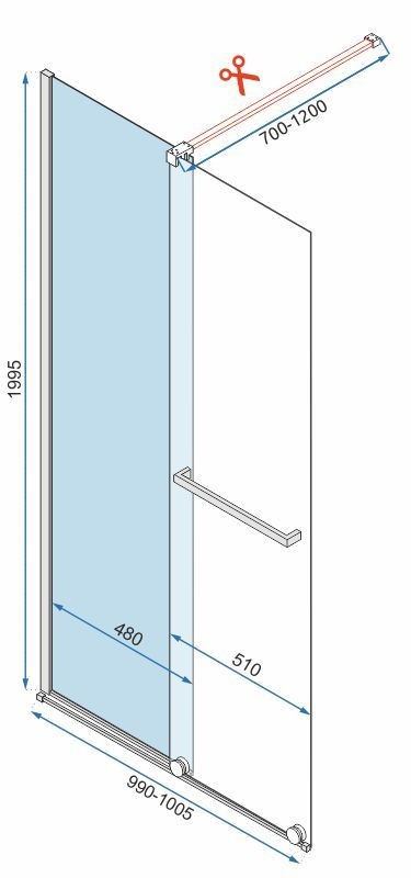 Paravan de dus tip Walk-in Rea Cortis cu parte culisanta 100x200 cm profil auriu