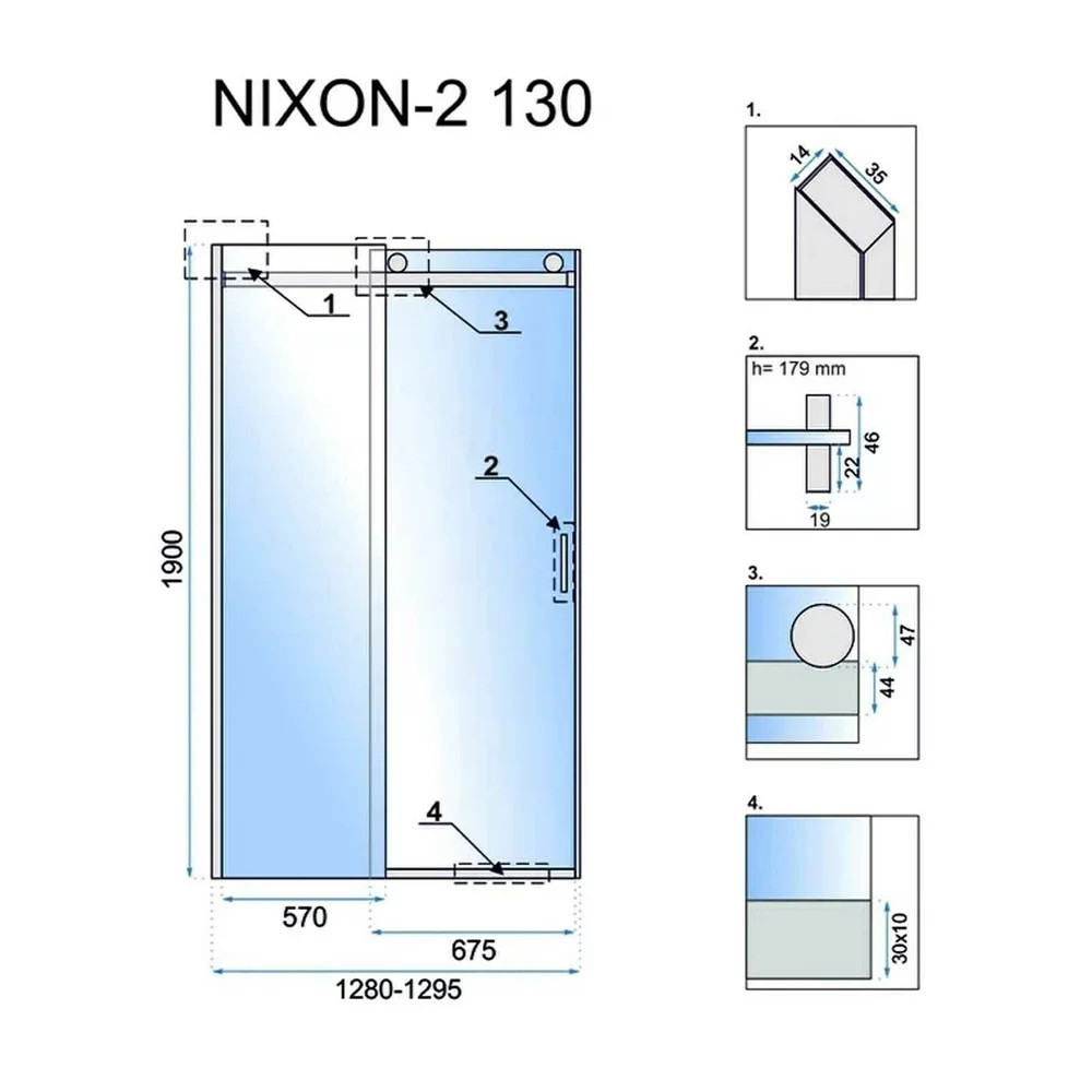 Usa de nisa culisanta Rea Nixon-2 130 cm sticla 8 mm crom stanga - 1 | YEO