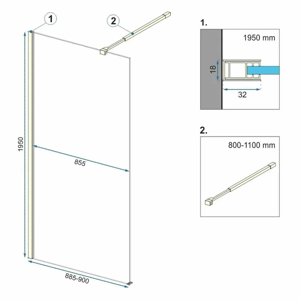 Paravan de dus tip Walk-in Rea Aero 90x195 cm profil auriu - 1 | YEO