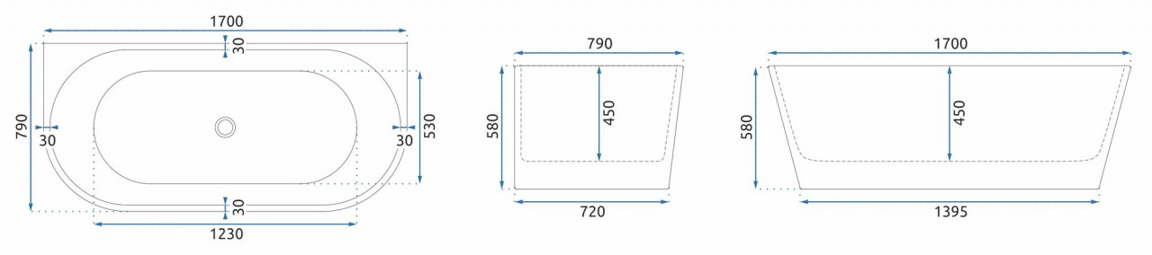 Cada freestanding Rea Olimpia BTW 170x80 cm alb lucios