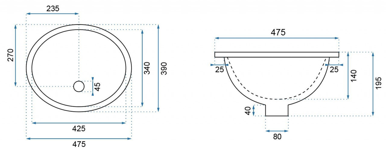 Lavoar incastrat Rea Nel oval finisaj auriu lucios 48 cm