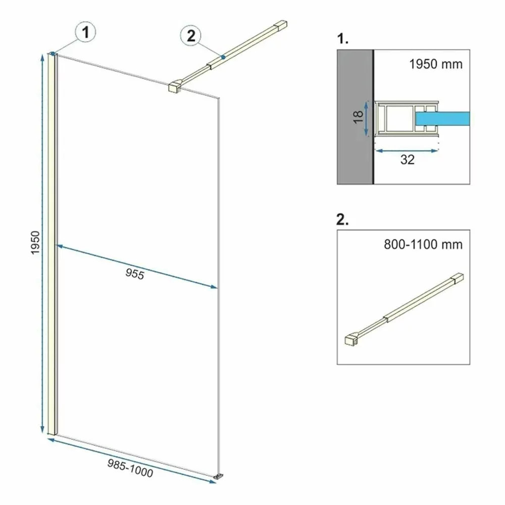 Paravan de dus tip Walk-in Rea Aero 100x195 cm profil auriu - 1 | YEO