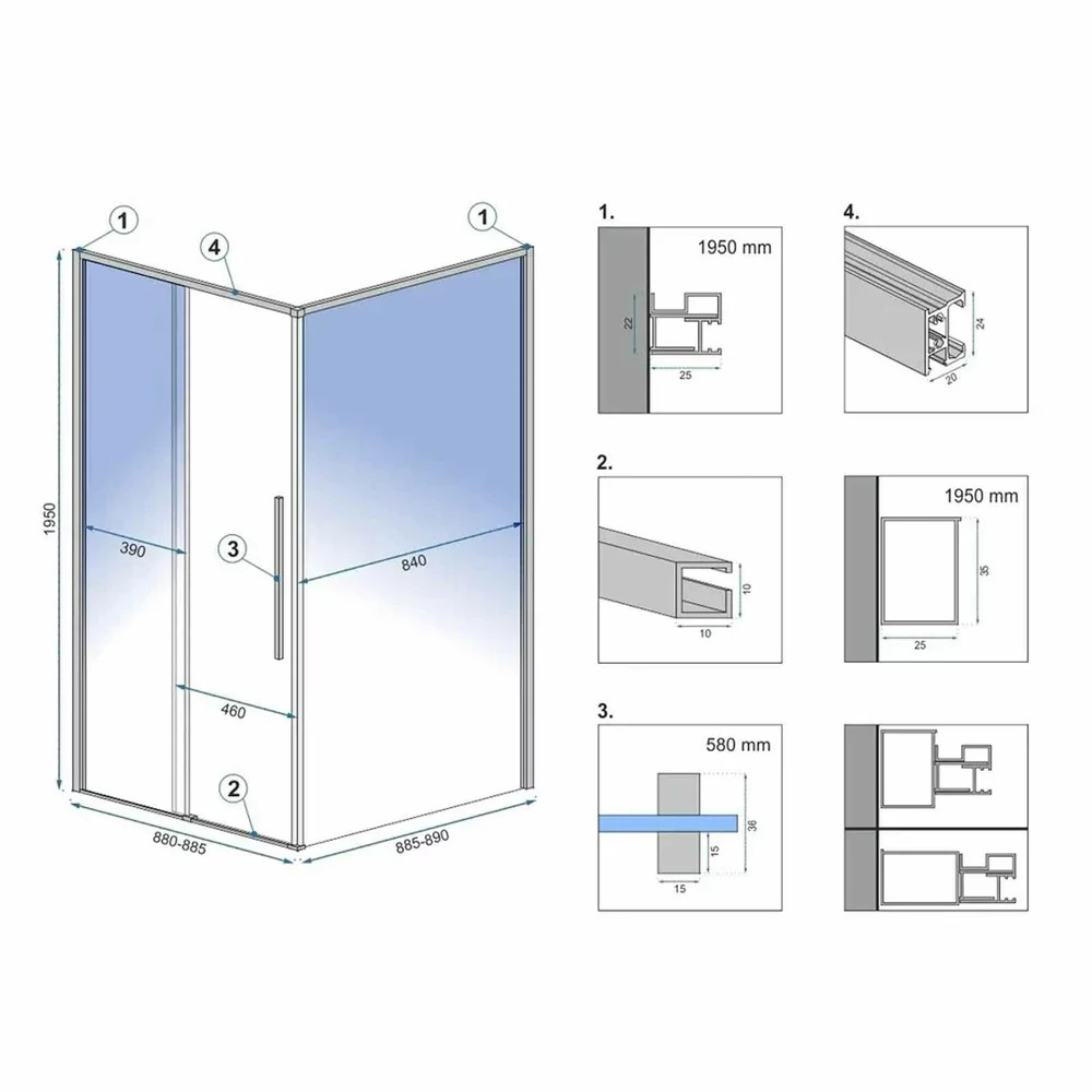 Cabina de dus patrata Rea Solar cu usa glisanta 90x90 negru mat - 1 | YEO