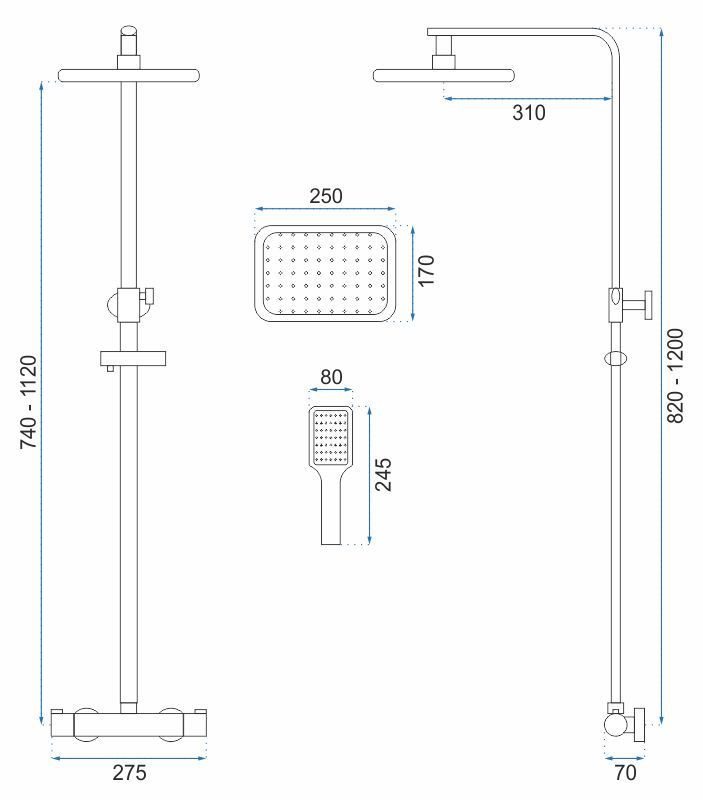 Coloana de dus cu termostat Rea Tom palarie 1 functie crom lucios