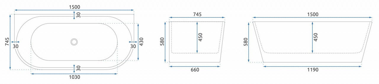 Cada freestanding Rea Olimpia BTW 150x75 cm alb lucios