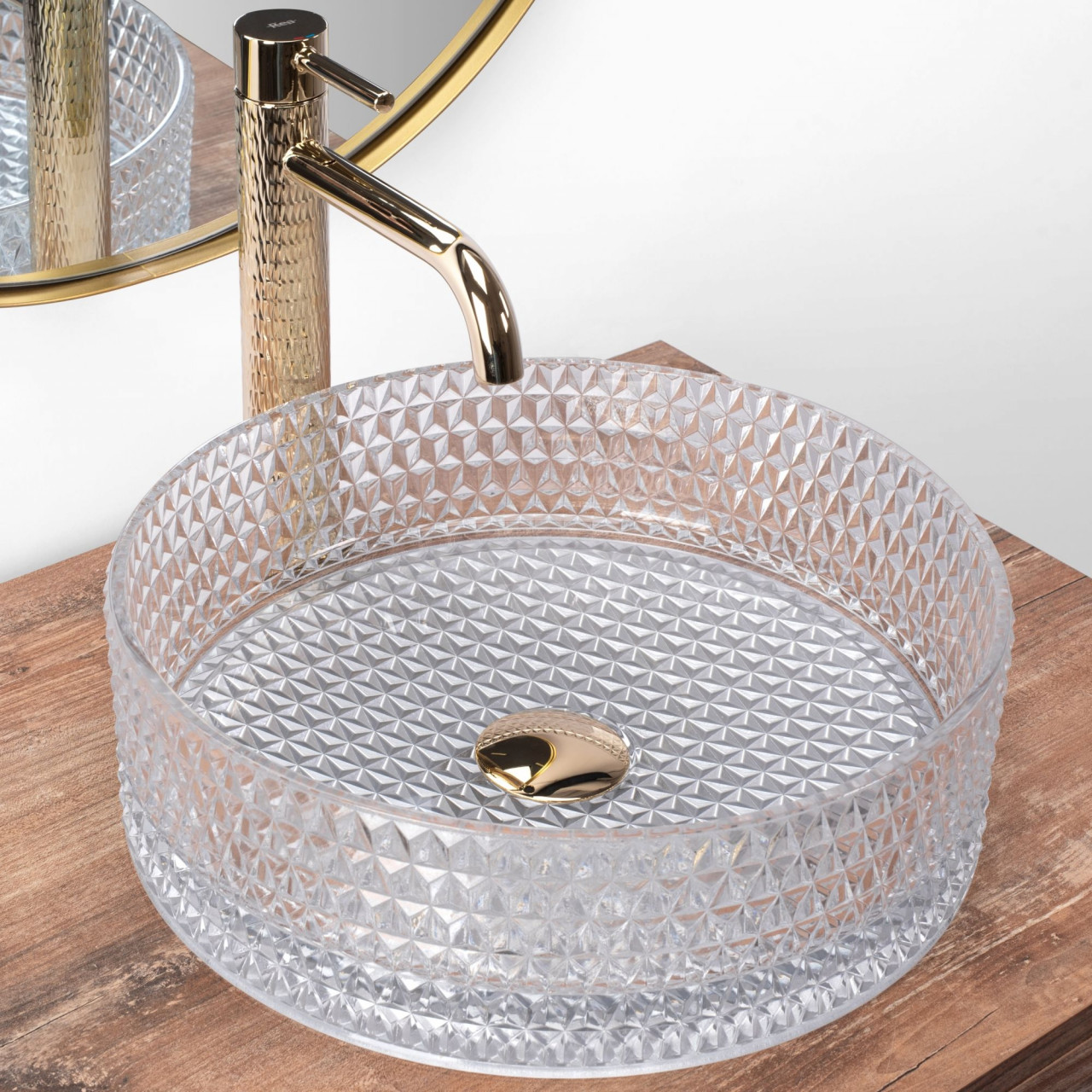 Lavoar pe blat Rea Cristal rotund finisaj sticla transparenta 36 cm - 3 | YEO