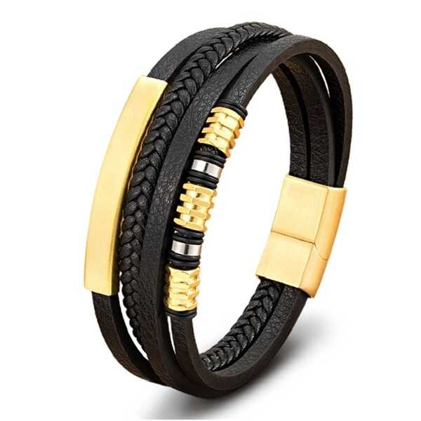 Bratara piele Titanium Gold