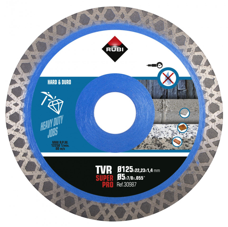 Disc diamantat pt. materiale foarte dure 125mm, TVR 125 SuperPro – RUBI-30987 125 imagine noua