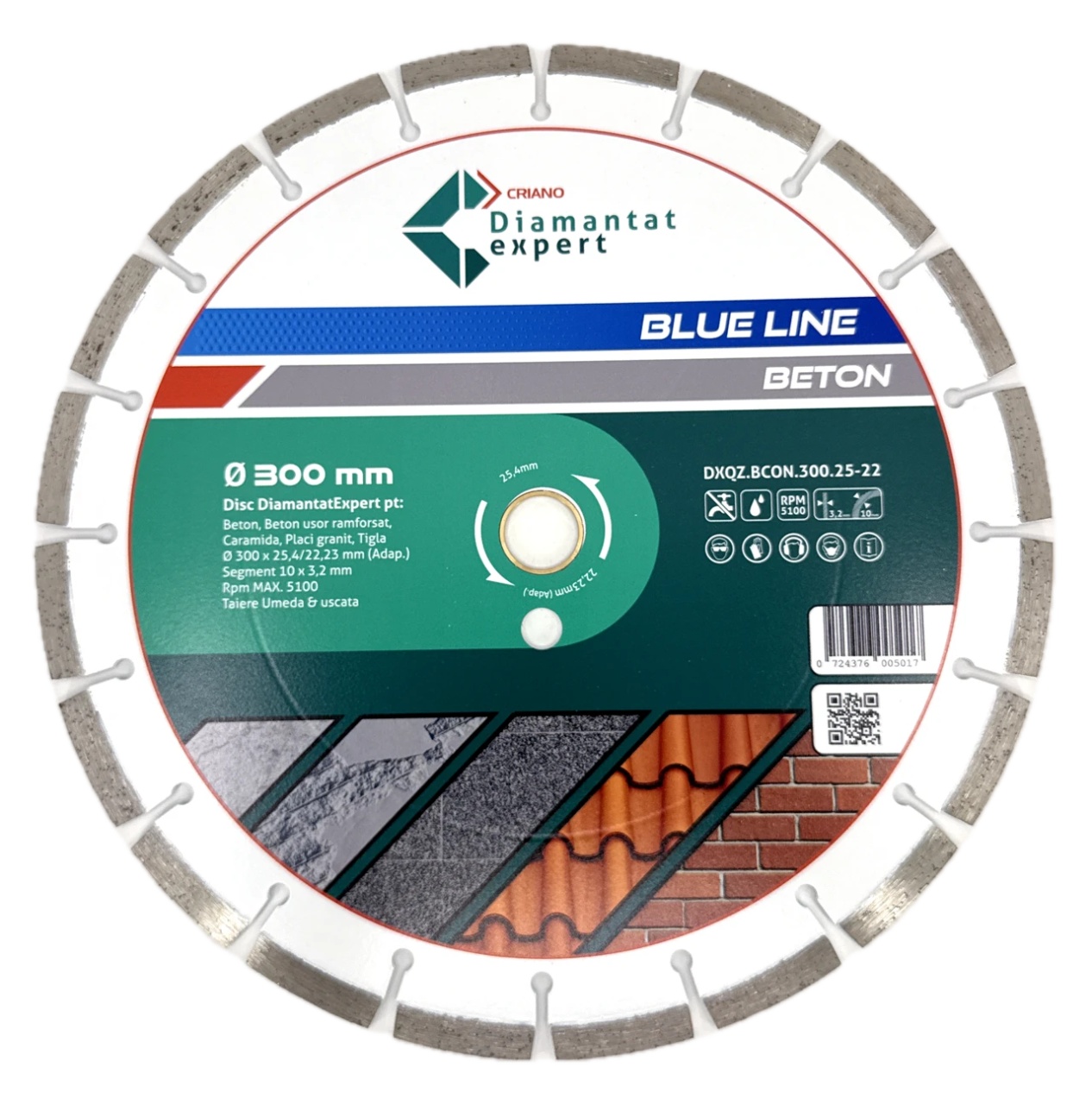 Disc DiamantatExpert LASER pt. Beton, Materiale constructii 300x25,4/22,23(inel) (mm) taiere uscata sau umeda, Blue Line Profesional -