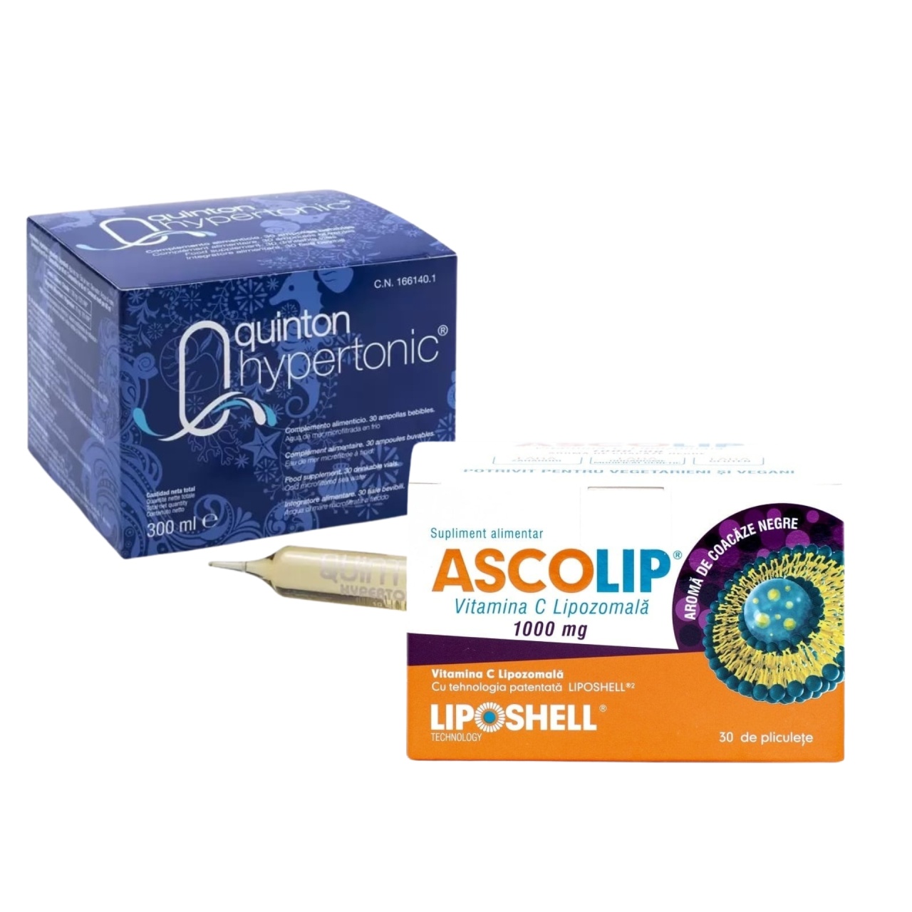 Pachet Plasma Quinton Hipertonic , Vitamina C Lipozomală Ascolip 1000 mg, coacaze, LIPOSHELL®
