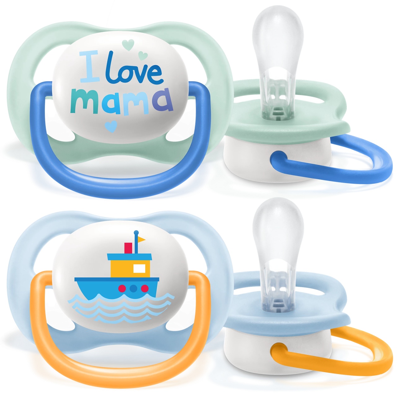 Suzete silicon Design Text baieti 0-6luni Philips Avent UltraAir, 2buc, SCF080/01, Philips