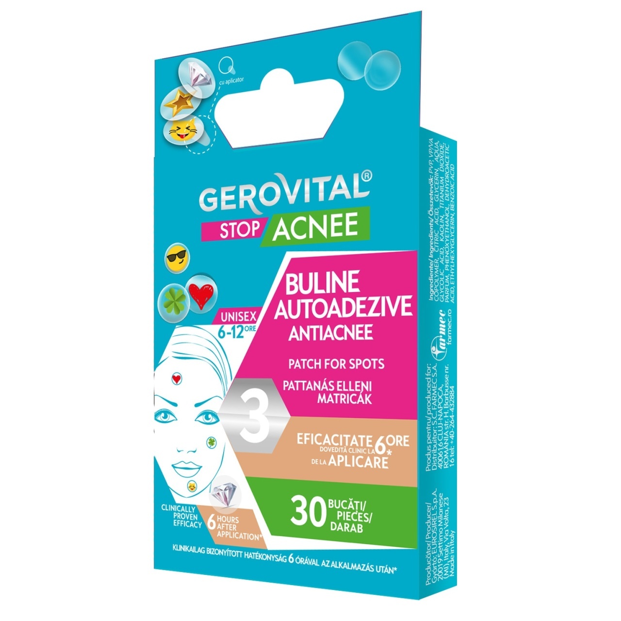 Buline autoadezive antiacnee Stop Acnee, 30 bucati, Gerovital