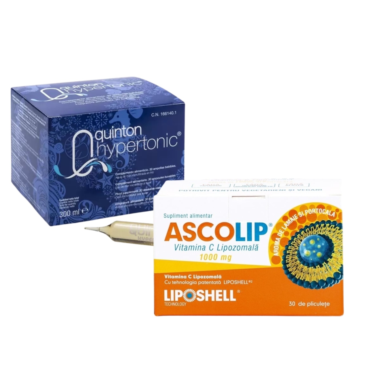 Pachet Plasma Quinton Hipertonic , Vitamina C Lipozomală Ascolip 1000 mg, portocale, LIPOSHELL®