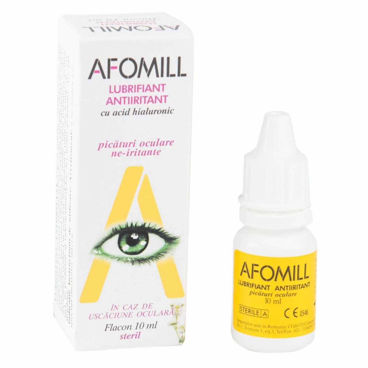 Picaturi oculare lubrifiante antiiritante cu acid hialuronic Afomill, 10 ml, Af United
