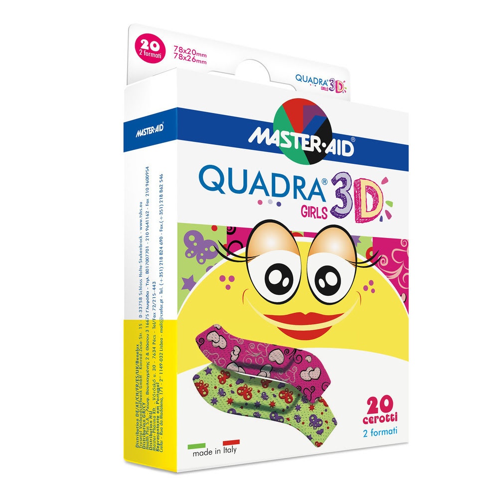 Plasturi pentru copii Quadra 3D Girls Master-Aid, 20 bucati, Pietrasanta Pharma