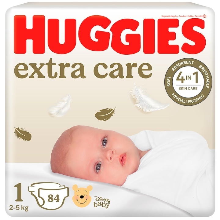 Scutece de schimb Extra Care, Nr. 1, 2-5 kg, 84 bucati, Huggies