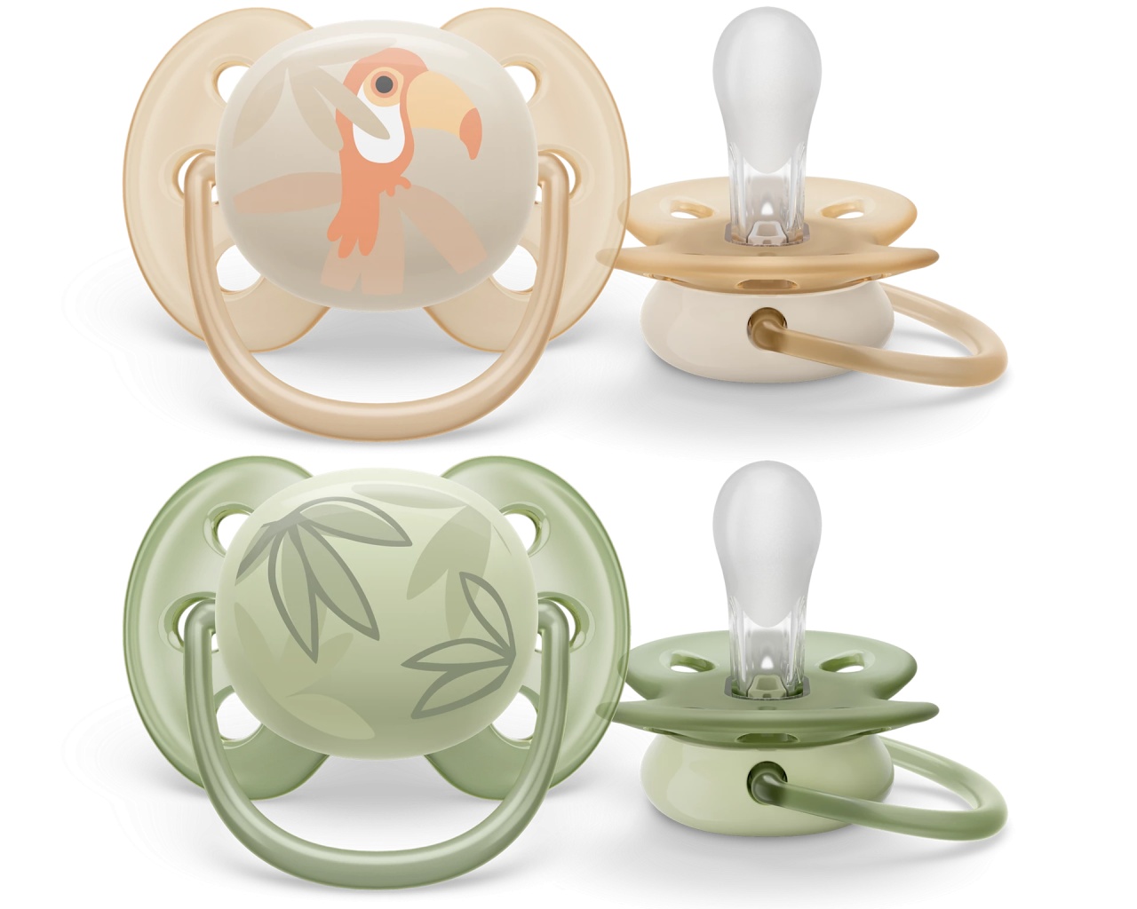 Suzete Silicon Ultra Soft Philips Avent, 0-6 luni, 2 bucati, Verde si Galben cu Desen, SCF091/07, AVENT, Philips