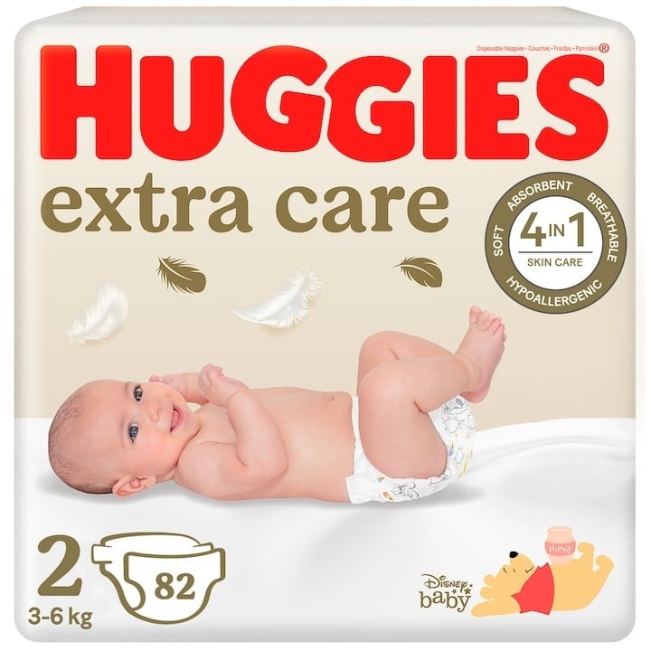 Scutece de schimb Extra Care, Nr. 2, 3-6 kg, 82 bucati, Huggies