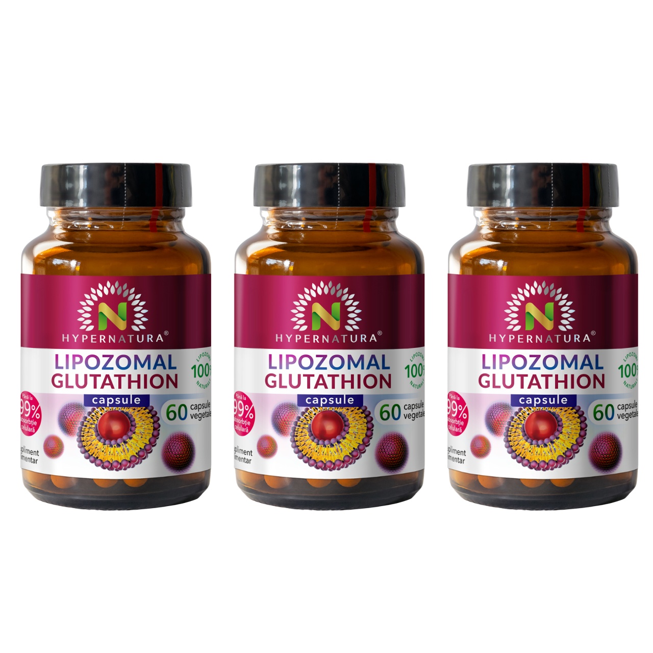 Pachet Glutathion lipozomal (3 ct), 60 capsule vegetale, Hypernatura
