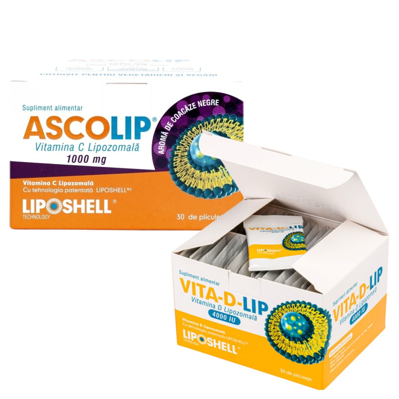Pachet Promoțional – Vitamina C Lipozomală 1000 mg, coacaze, LIPOSHELL® + Vitamina D Lipozomală 4000 IU LIPOSHELL®