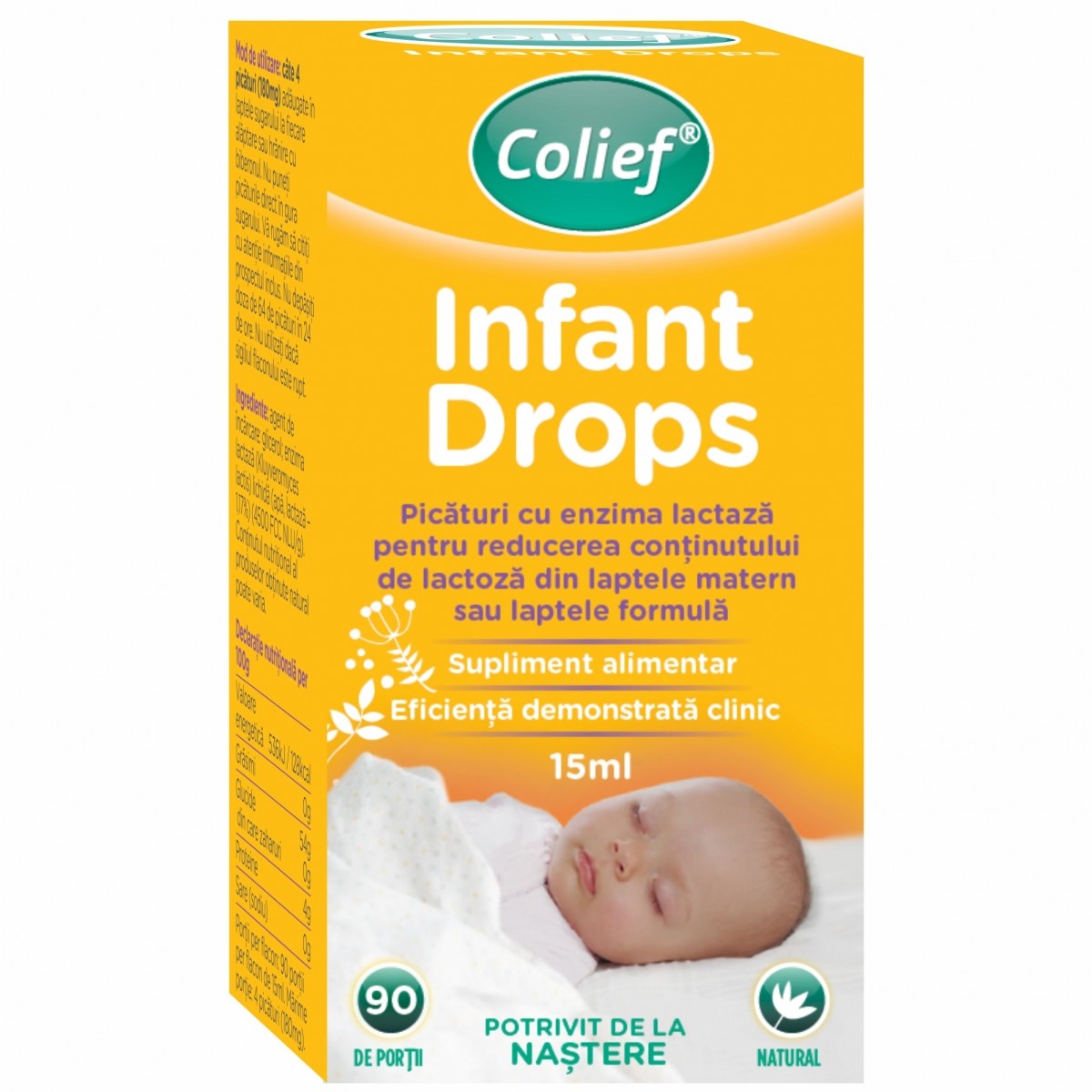 Picaturi anticolici cu enzima lactaza Infant Drops, 15 ml, Colief