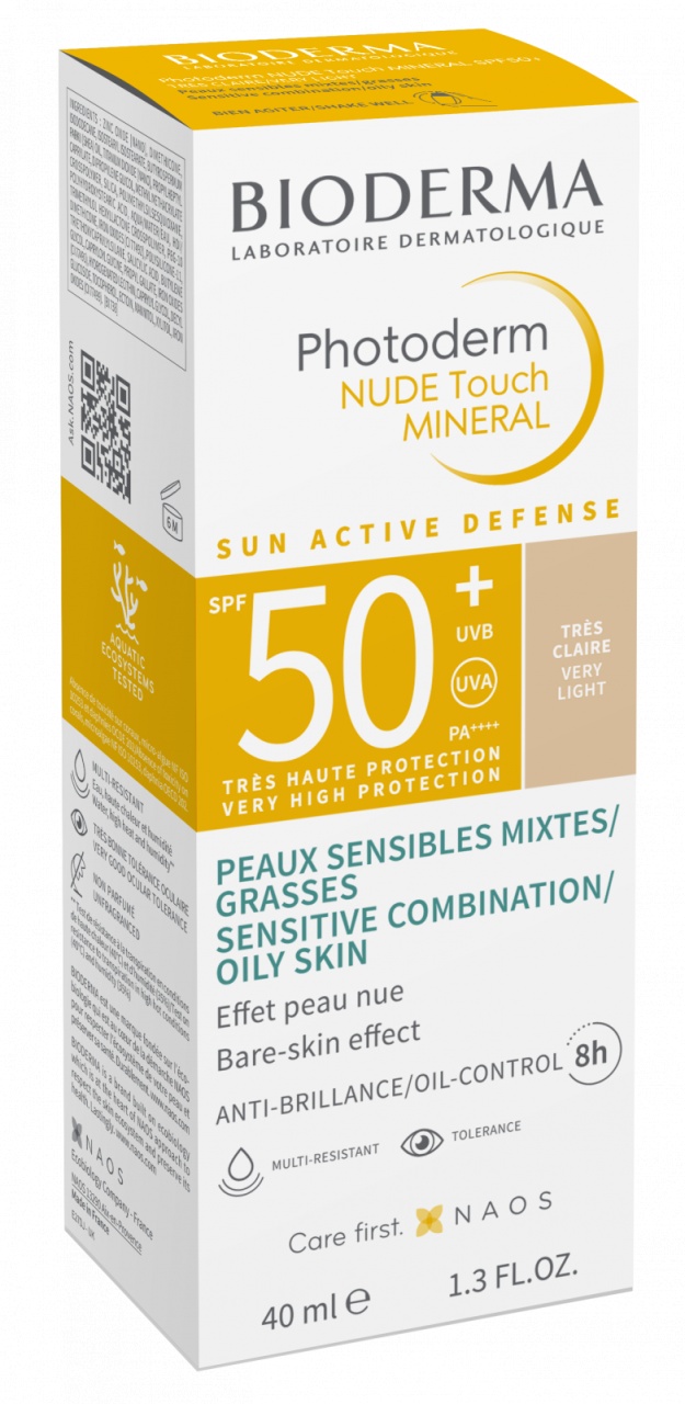 Fluid Nude Touch Mineral cu SPF50+ foarte deschis Photoderm, 40 ml, Bioderma