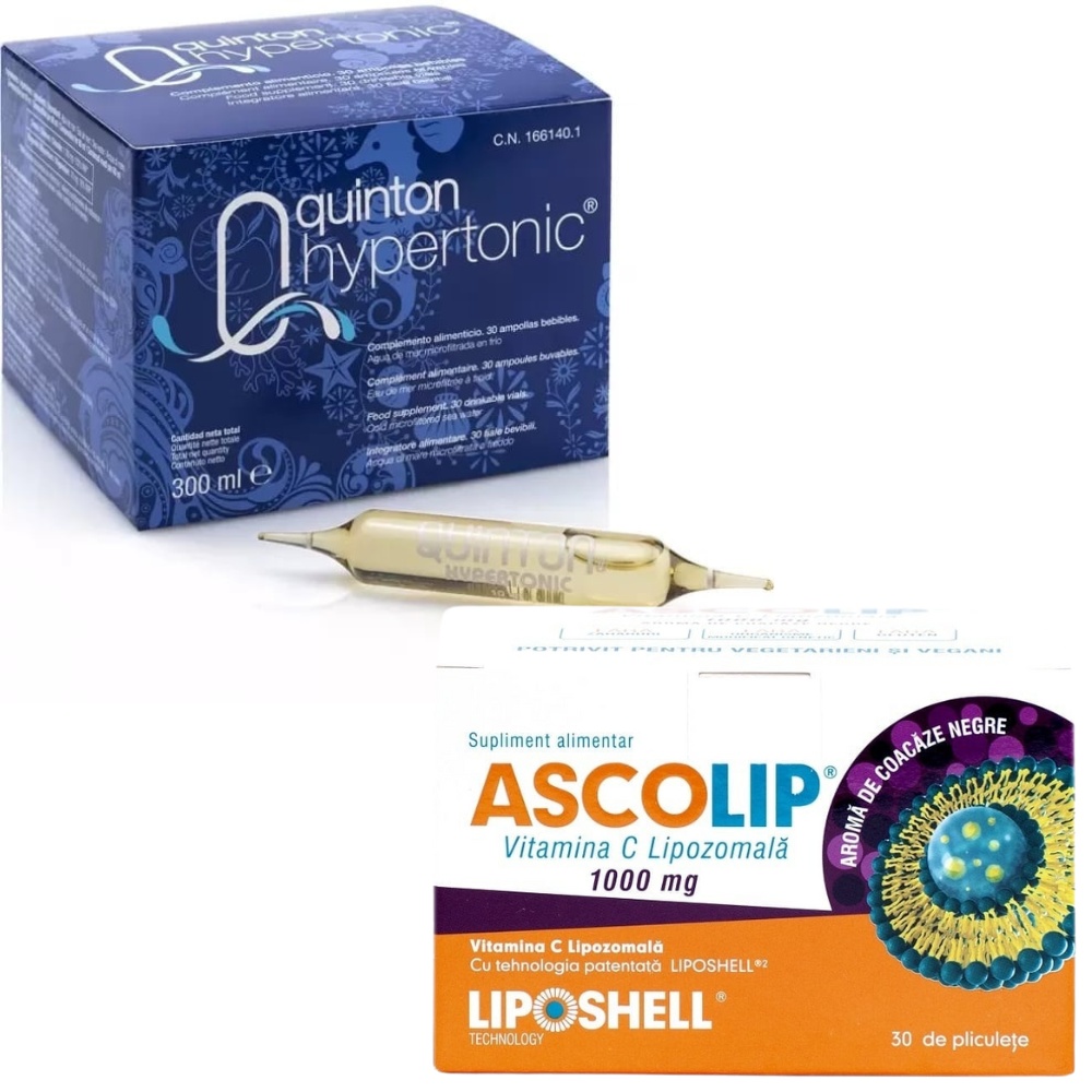 Pachet Imunitate Adulti Vitamina C 1 g + Plasma Quinton Hipertonic